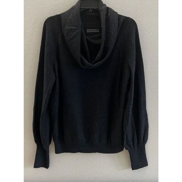 Anthropologie Wool Women Sz L Jolene Cowl Neck Pullover Sweater Dark Gray - Picture 1 of 10